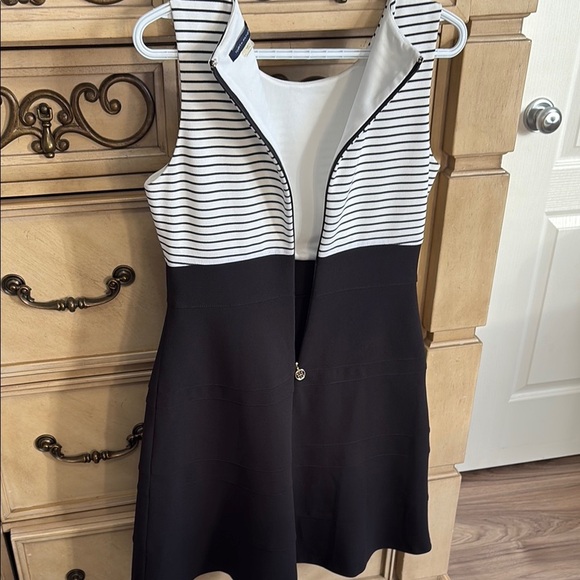 Tommy Hilfiger White and Black Sleeveless Midi Sheath Dress with Crew Neck - Picture 6 of 7